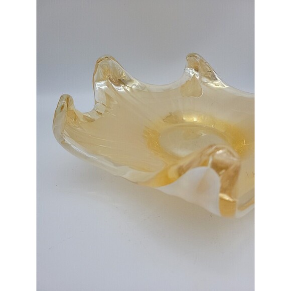 Vintage Gold and White Luster Bowl 12x12x4 Fused Art Glass Bowl Starfish 6 Leg - Picture 4 of 9